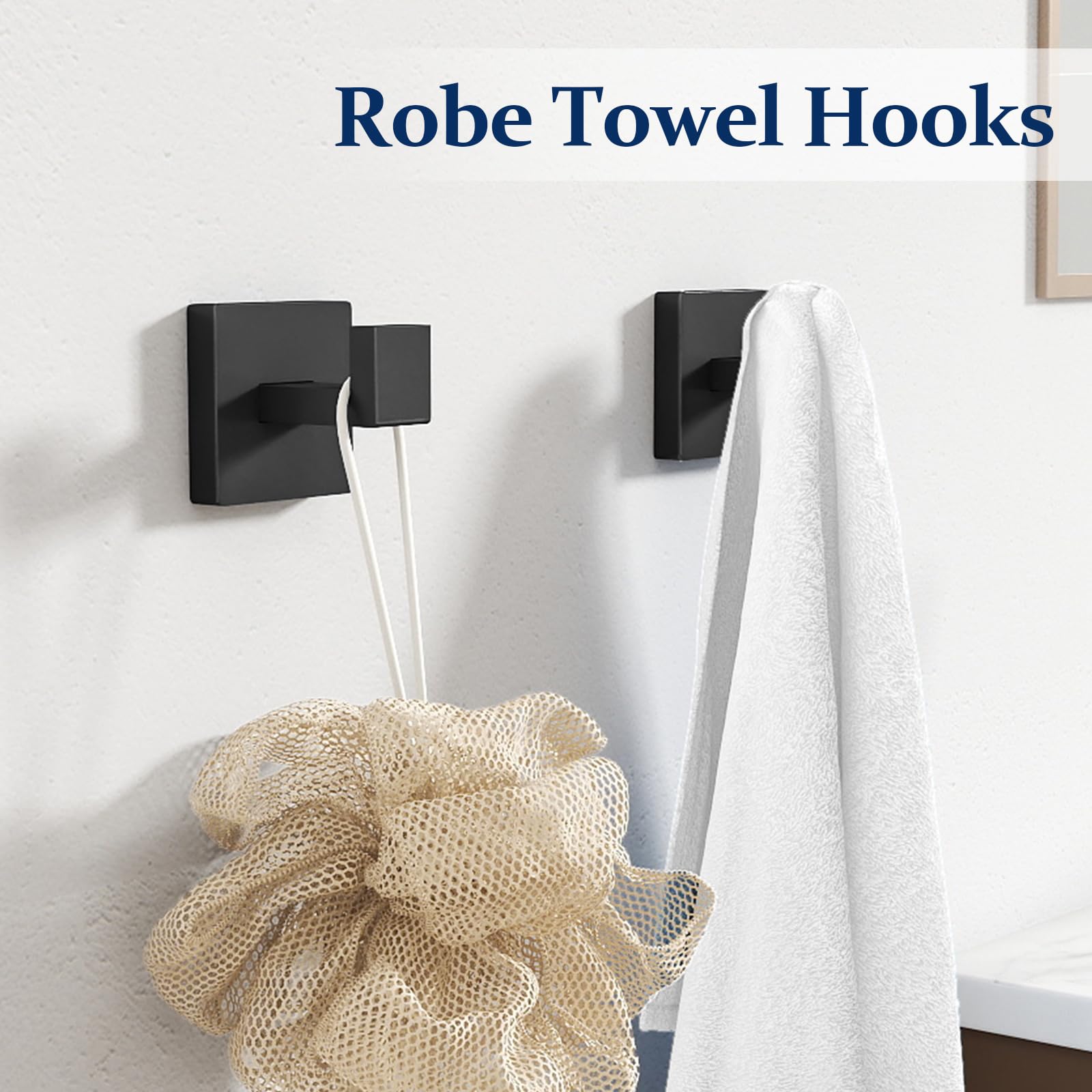 STWWO towel hooks set in matte black for space-saving organization.