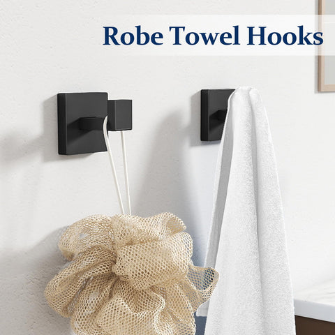 STWWO towel hooks set in matte black for space-saving organization.
