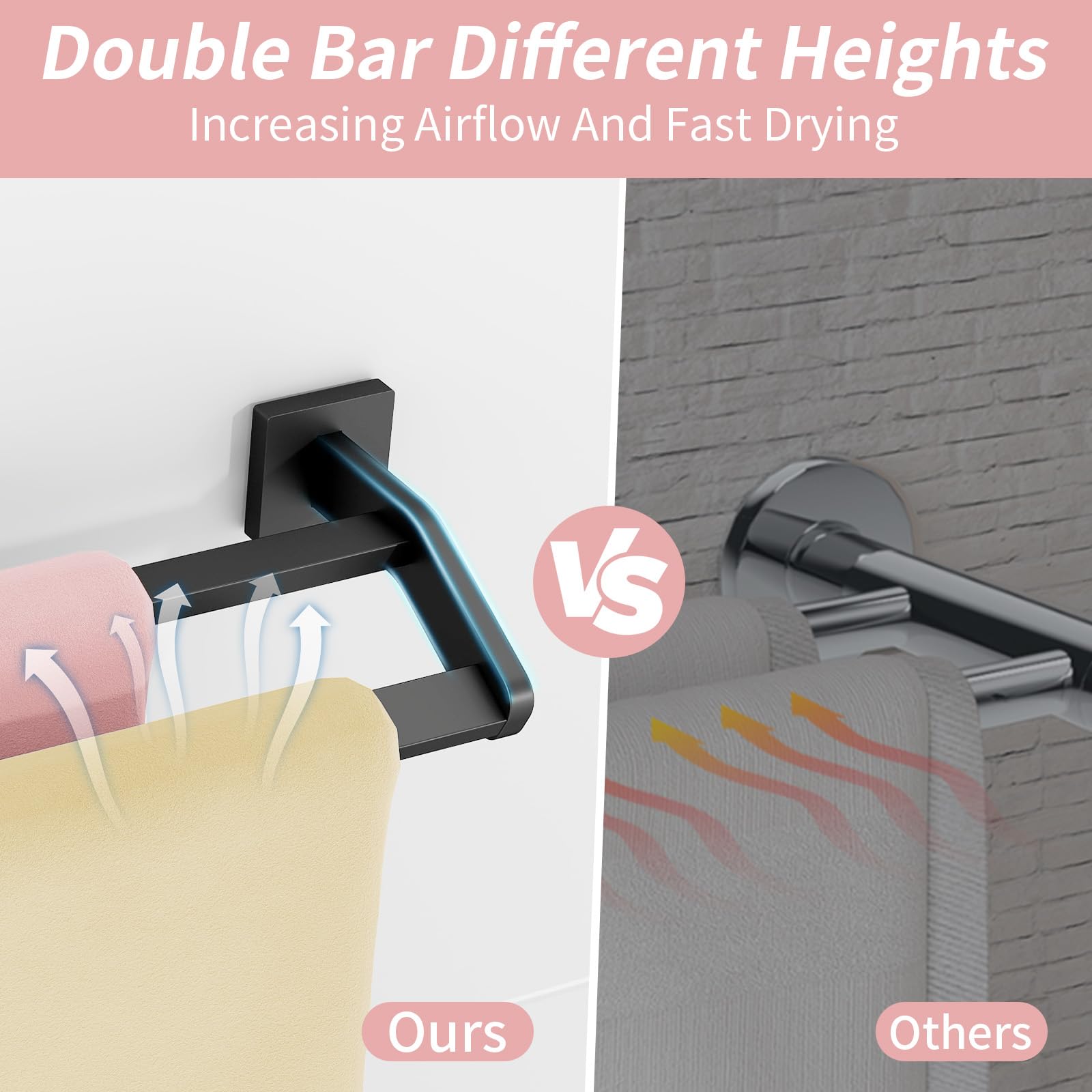 Wide bar spacing improves towel drying and access