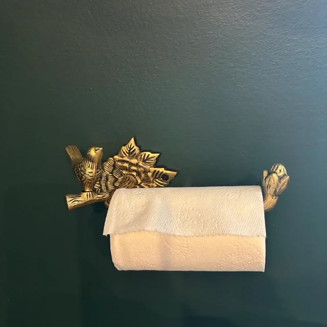 Stylentdecor brass bird toilet paper holder front view with durable wall-mount.