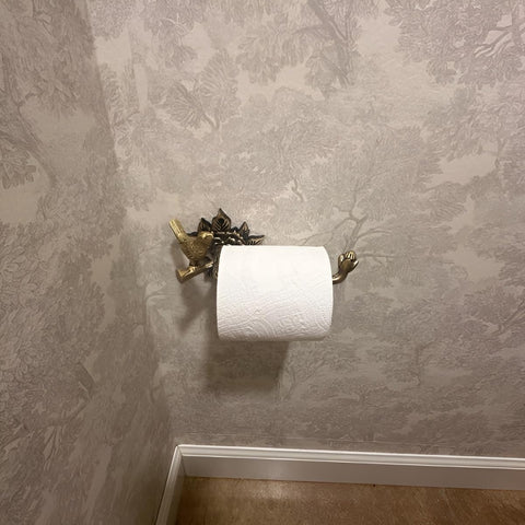 Stylentdecor brass bird toilet paper holder screws and hardware for installation.