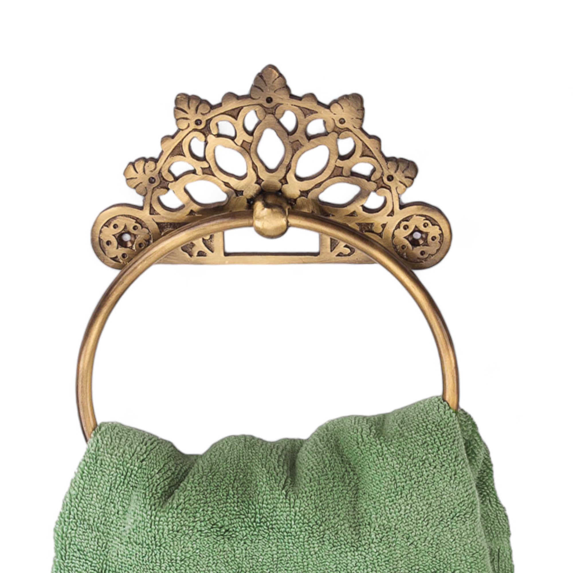 Stylentdecor Victorian towel ring crown top detail for elegant bathroom organization.