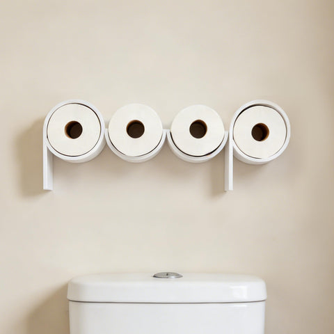 Stylor Poop Sign toilet paper holder with lettered design for playful bathroom storage