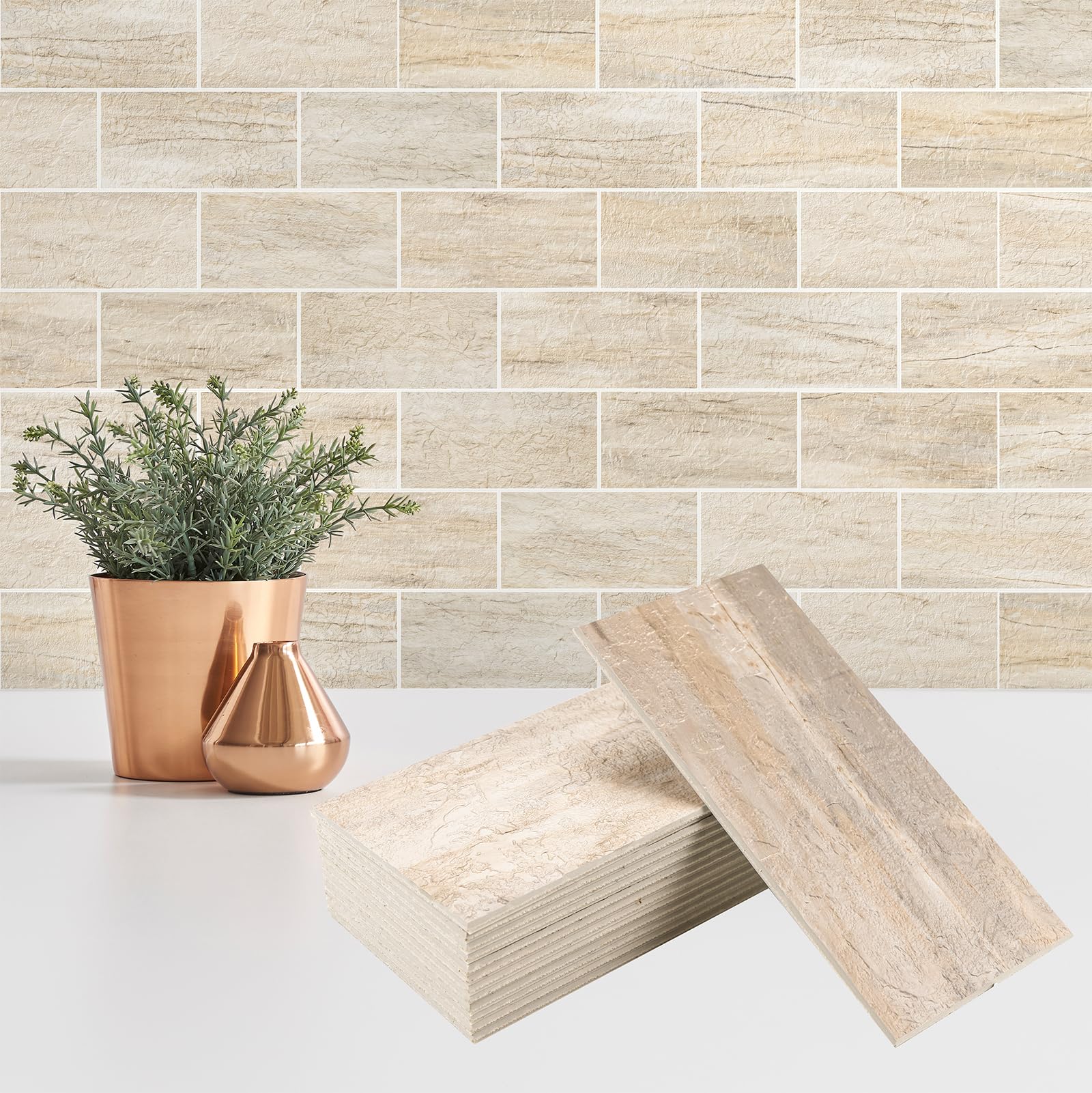 StyloVue peel-and-stick kitchen backsplash tiles provide a quick 3x6 upgrade with durable PVC.