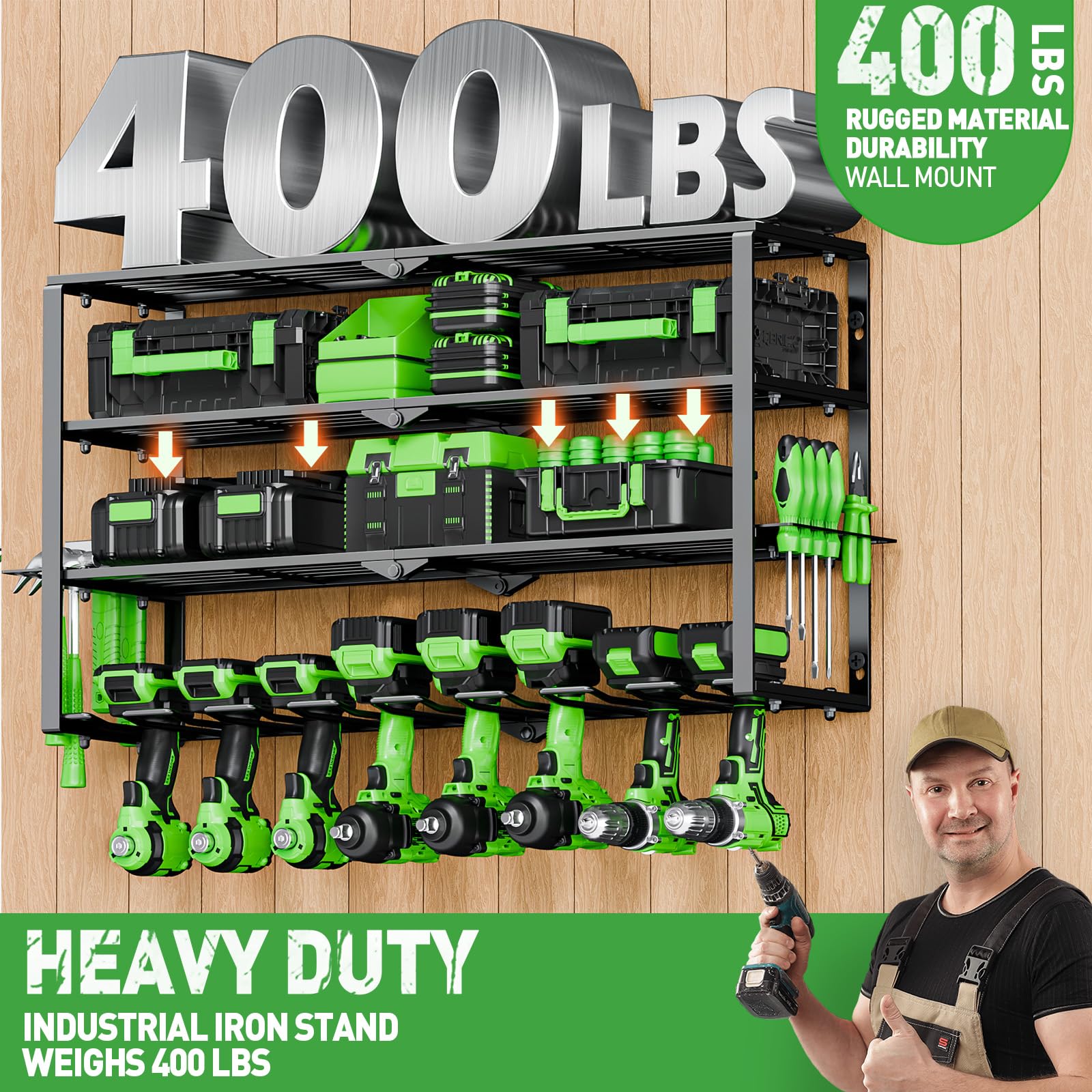 STYNGT wall mount organizer holds eight cordless drills securely