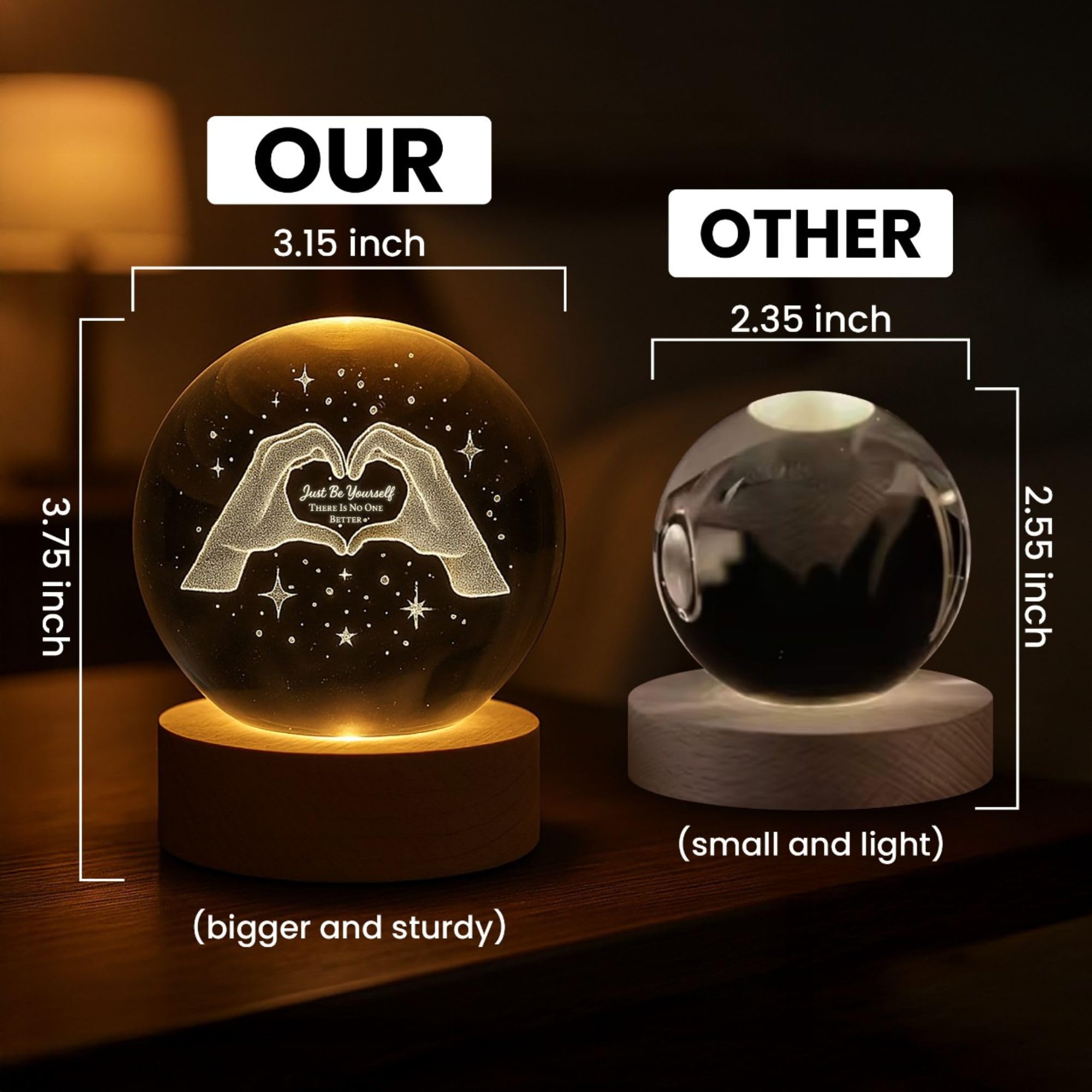 SUBLIFY LED base illuminates the glass for cozy night lighting.