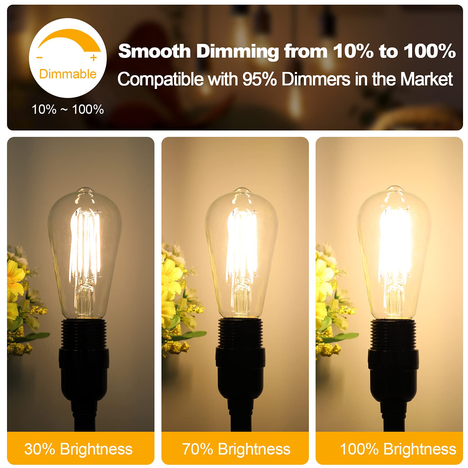 Sucolite 60W-equivalent LED filament providing bright, steady light while saving energy.