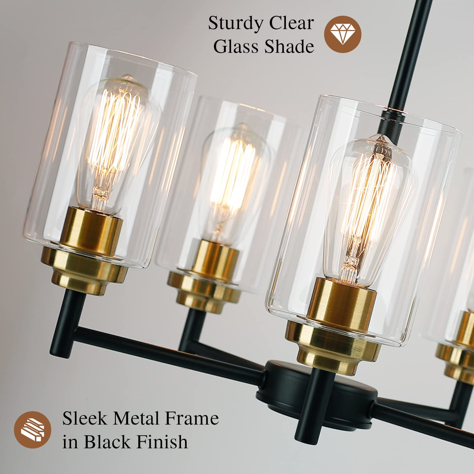 Black metal frame with gold accent on the Sucolite chandelier.