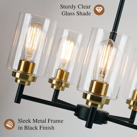 Black metal frame with gold accent on the Sucolite chandelier.