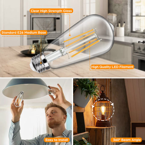 Sucolite ST58 teardrop clear glass filament bulb for classic decor.
