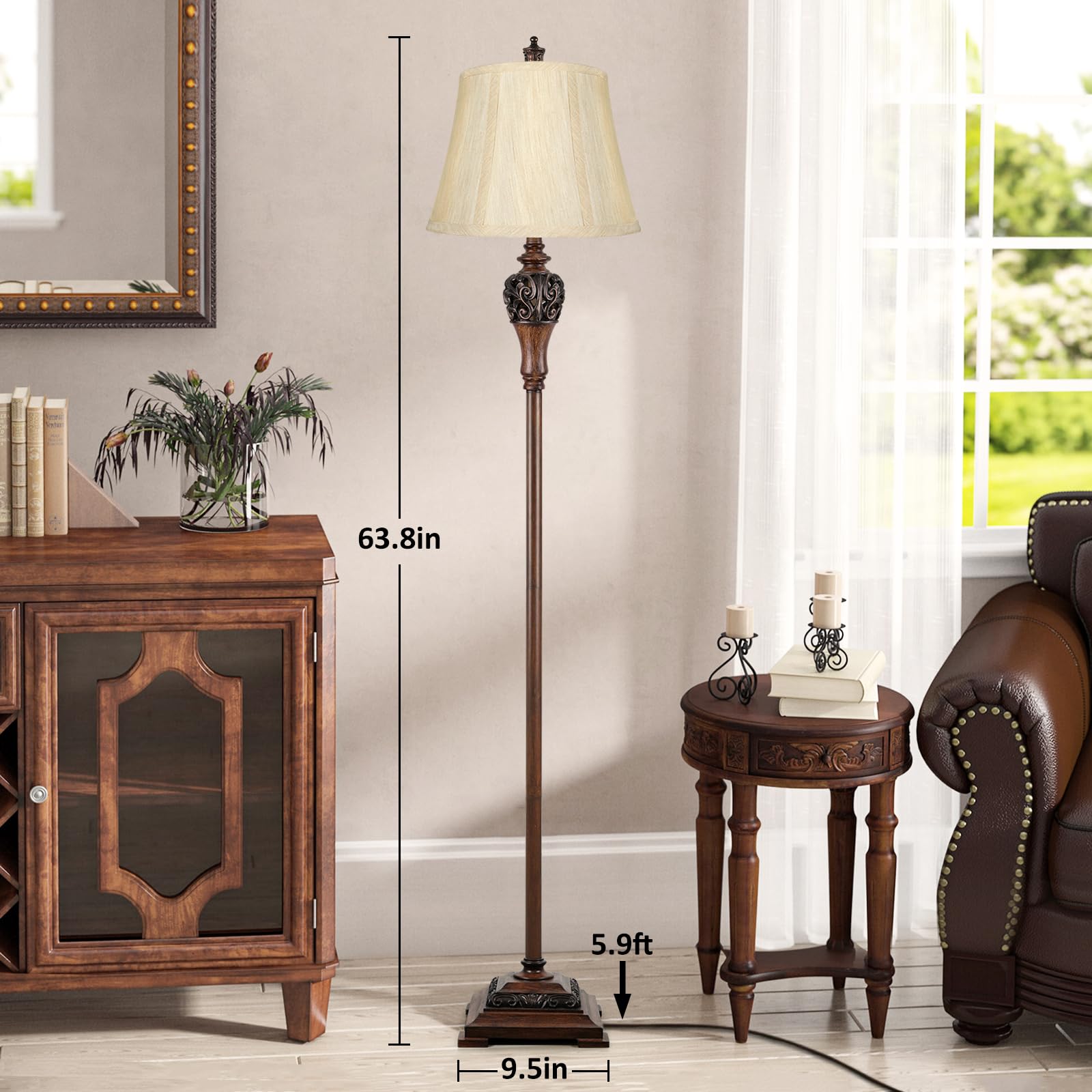 Sucolite floor lamp brown resin base provides sturdy stability in any corner.