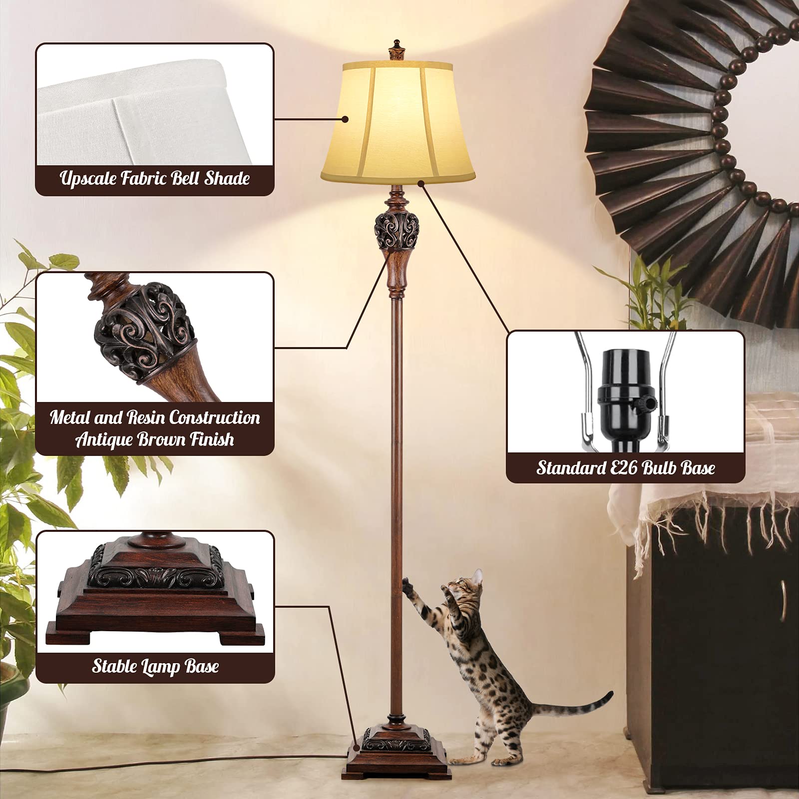 Sucolite Vintage Floor Lamp height profile demonstrates tall, space-saving design.