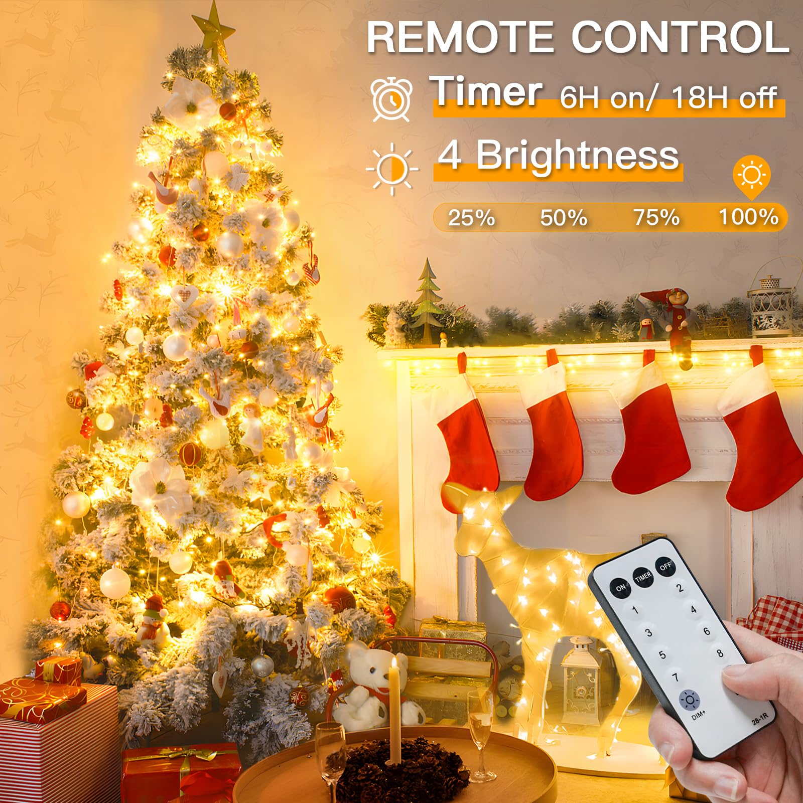 Suddus 33ft 100 LED warm white string lights illuminate trees and arches.