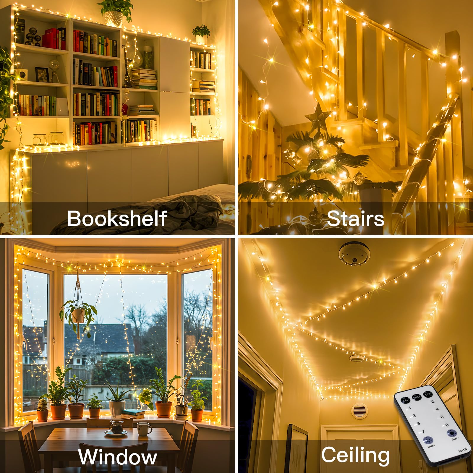 Suddus plug-in warm white string lights with dimming for mood control.