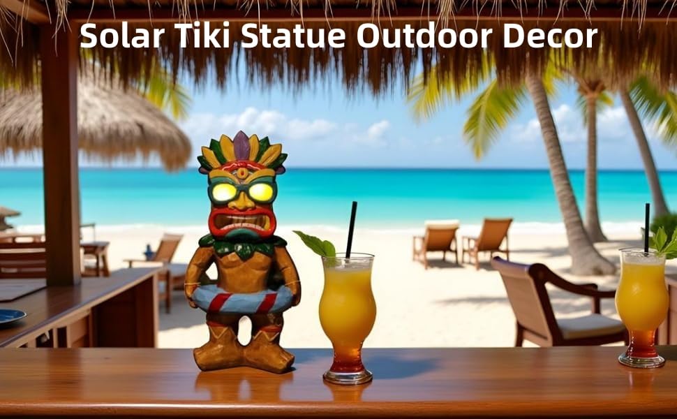 Weatherproof SudsYard tiki decor stands up to sun and rain.