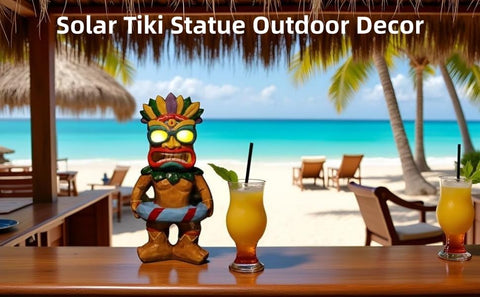 Weatherproof SudsYard tiki decor stands up to sun and rain.