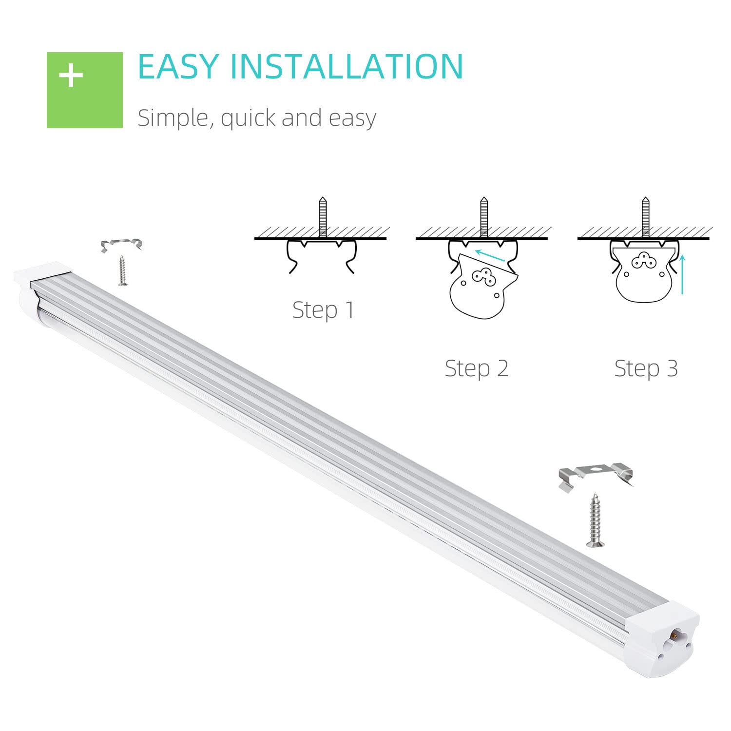 SUERCAI.YO 3FT LED Shop Light installed in a garage setup for bright workspace.
