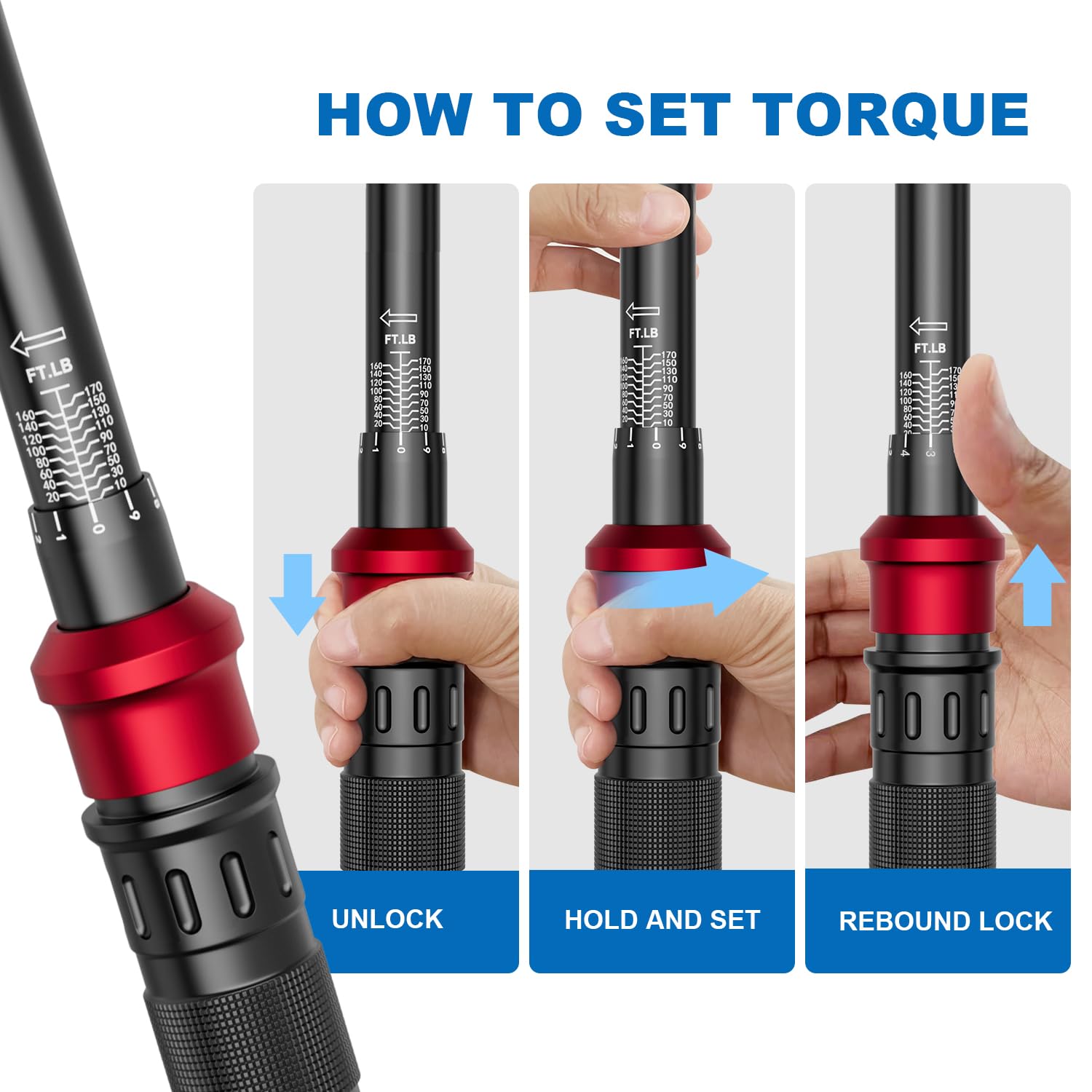 SUERCUP bidirectional ratchet head measures clockwise and counterclockwise.