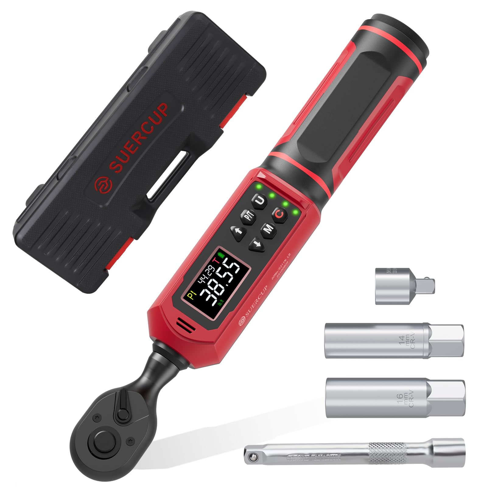 SUERCUP torque wrench with backlit display for easy reading in low light.