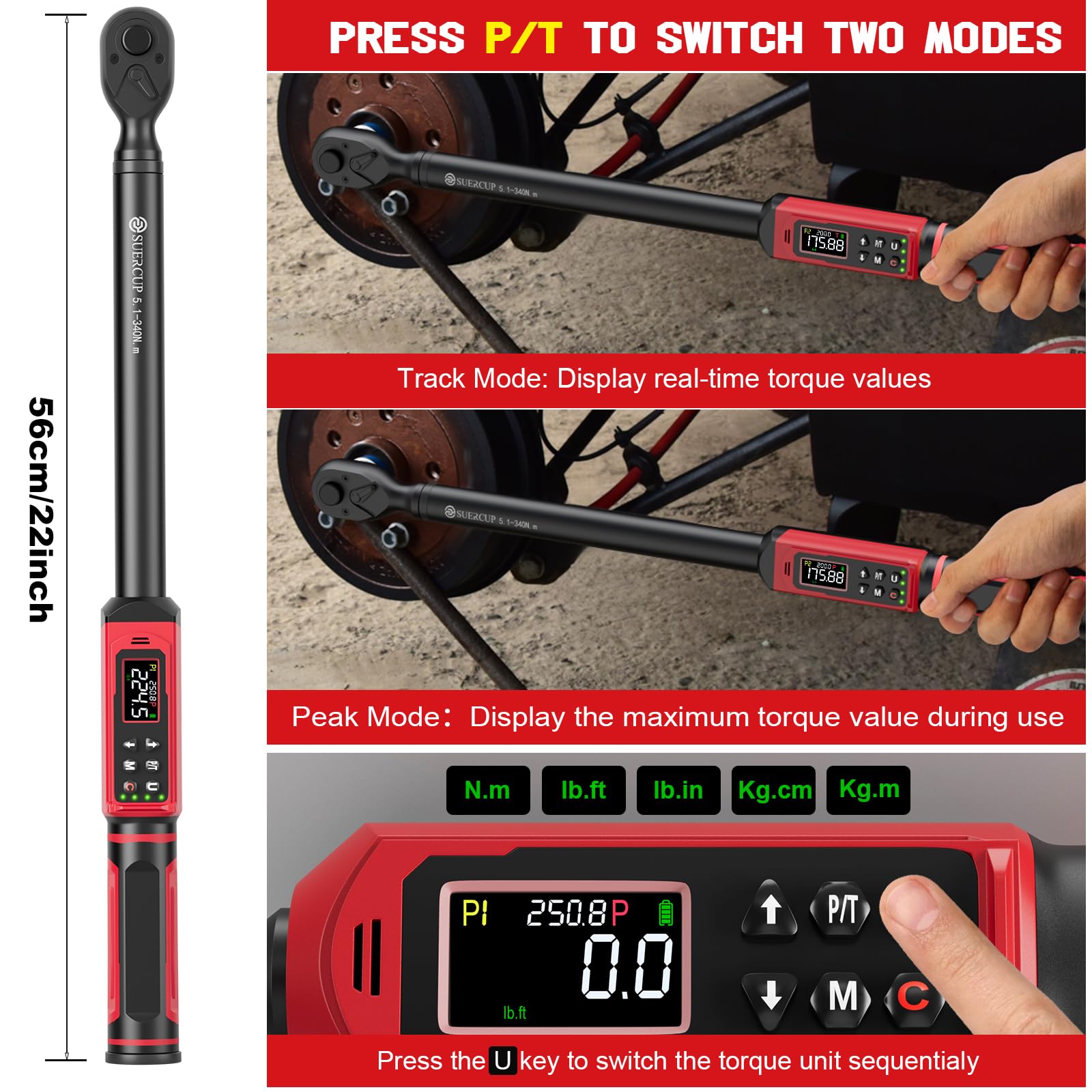 SUERCUP torque wrench in Peak Mode records maximum torque for verification.