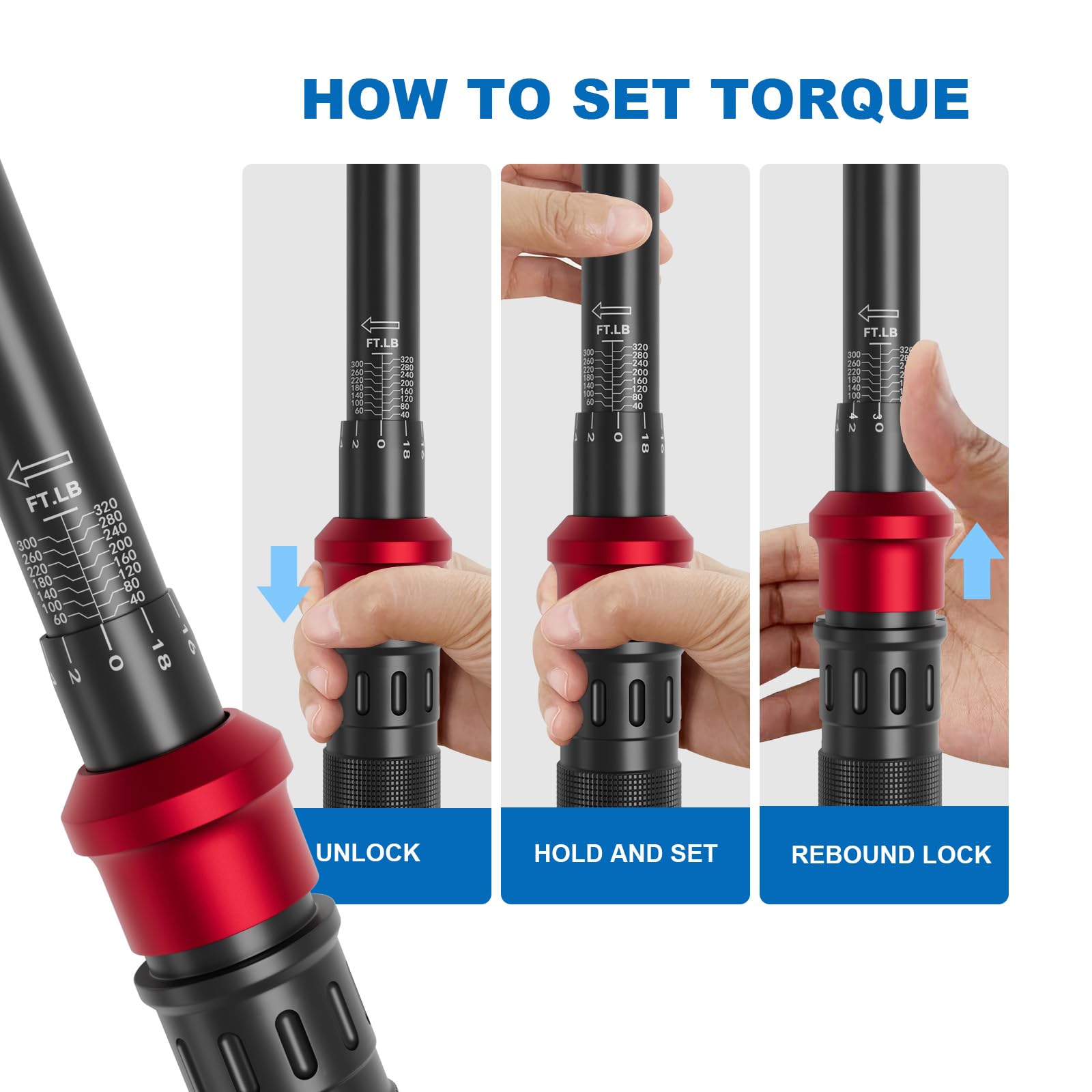 Audible click confirms preset torque to prevent over-tightening