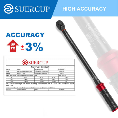 SUERCUP torque wrench dial readout shows the dual-range scale
