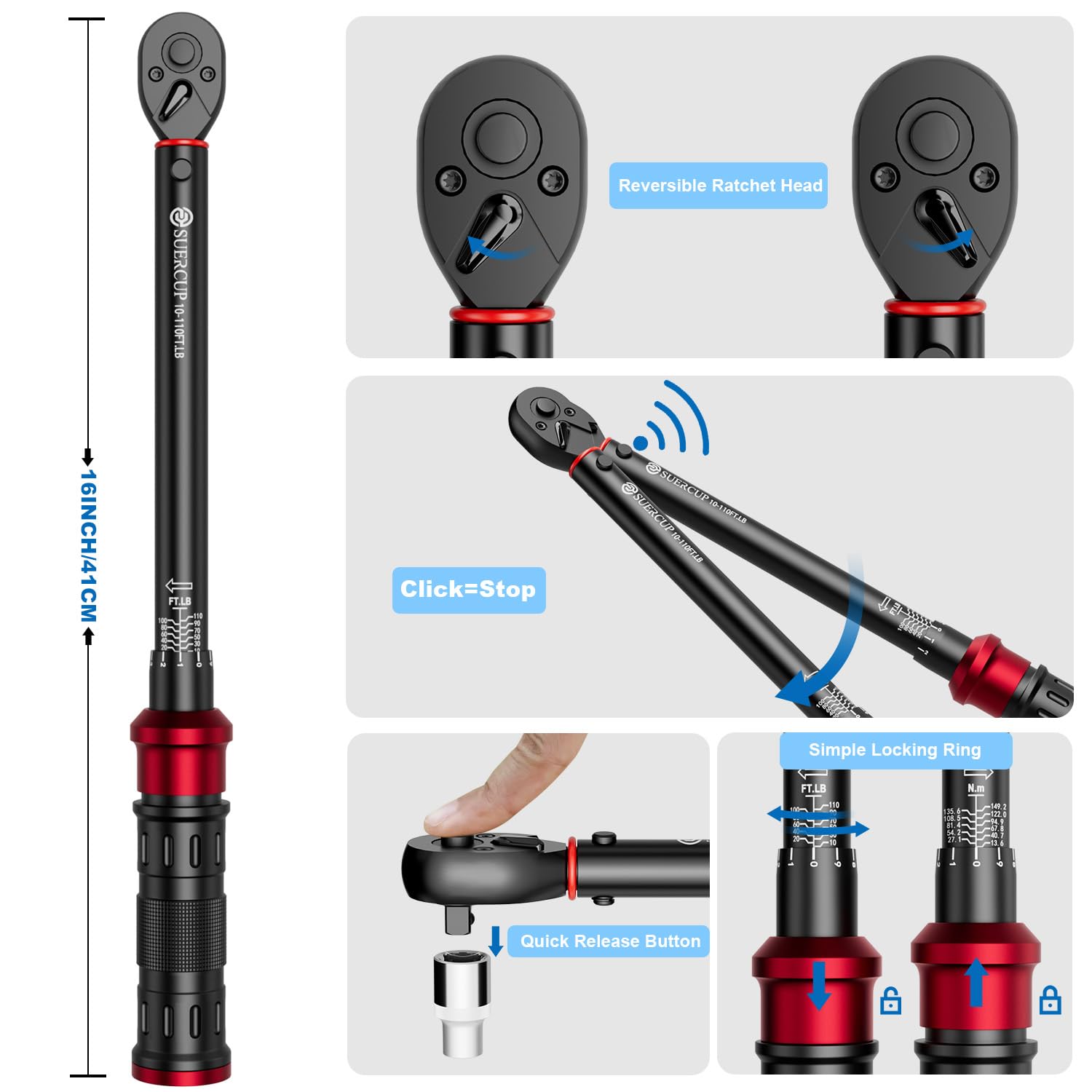 SUERCUP red-anodized tail plug detail increases durability during use.