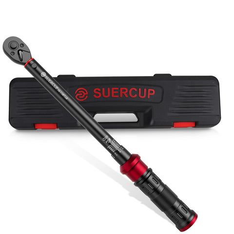 SUERCUP three-eighths drive torque wrench in use for bicycle maintenance.