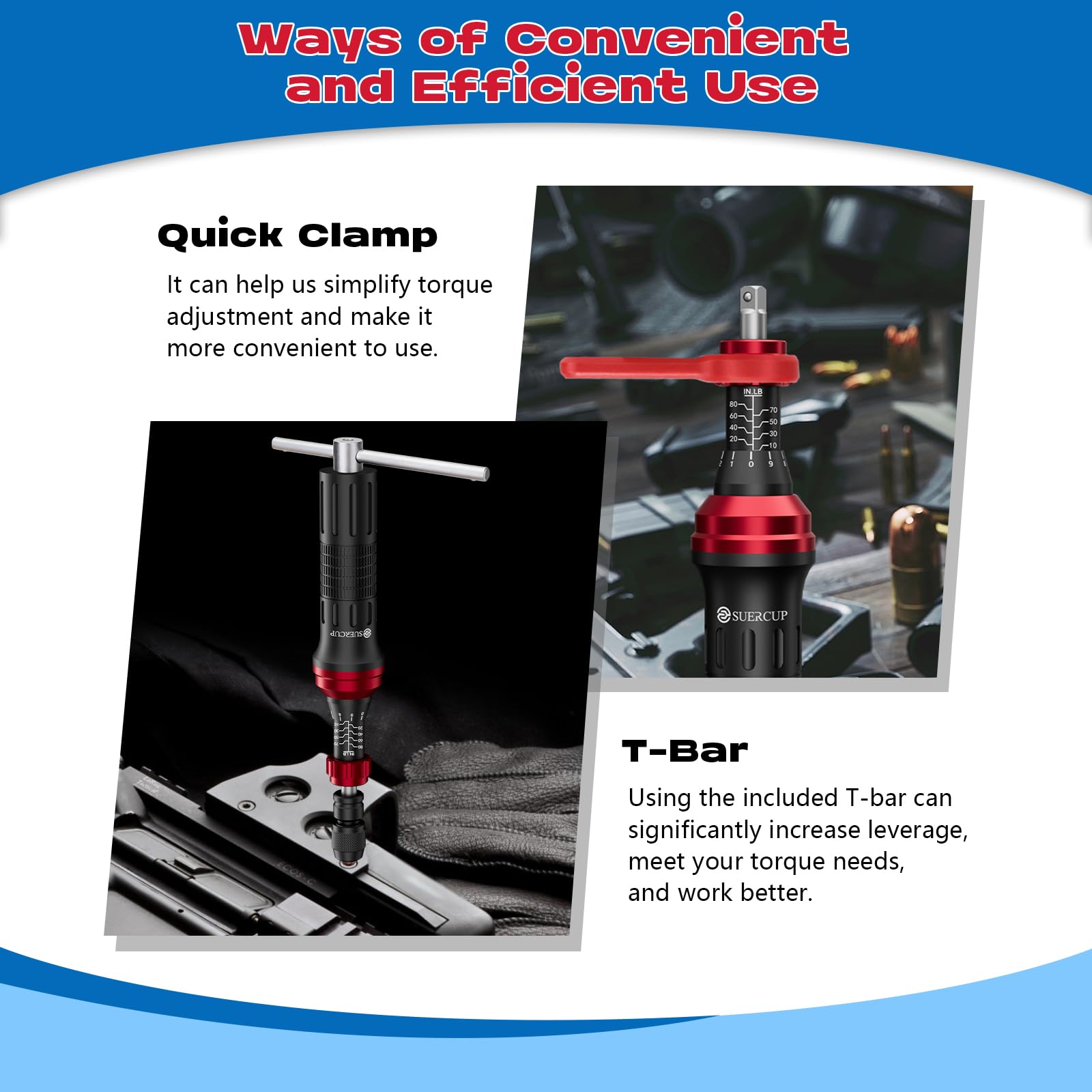 SUERCUP ergonomic handle improves comfort during use.