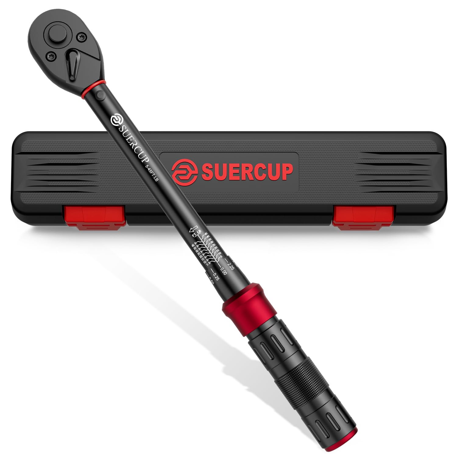 SUERCUP torque wrench in 3/8 drive with clear dual-scale readings for accuracy