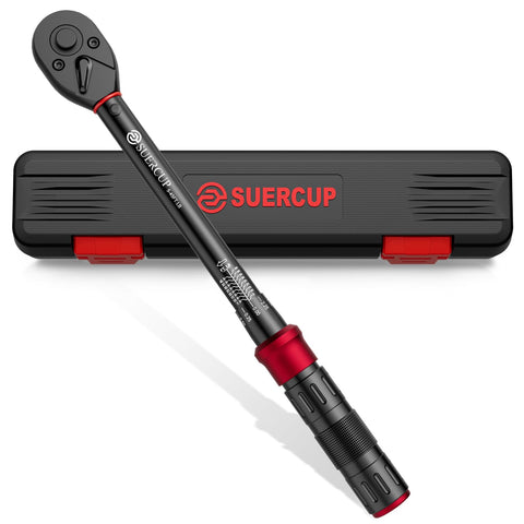 SUERCUP torque wrench in 3/8 drive with clear dual-scale readings for accuracy