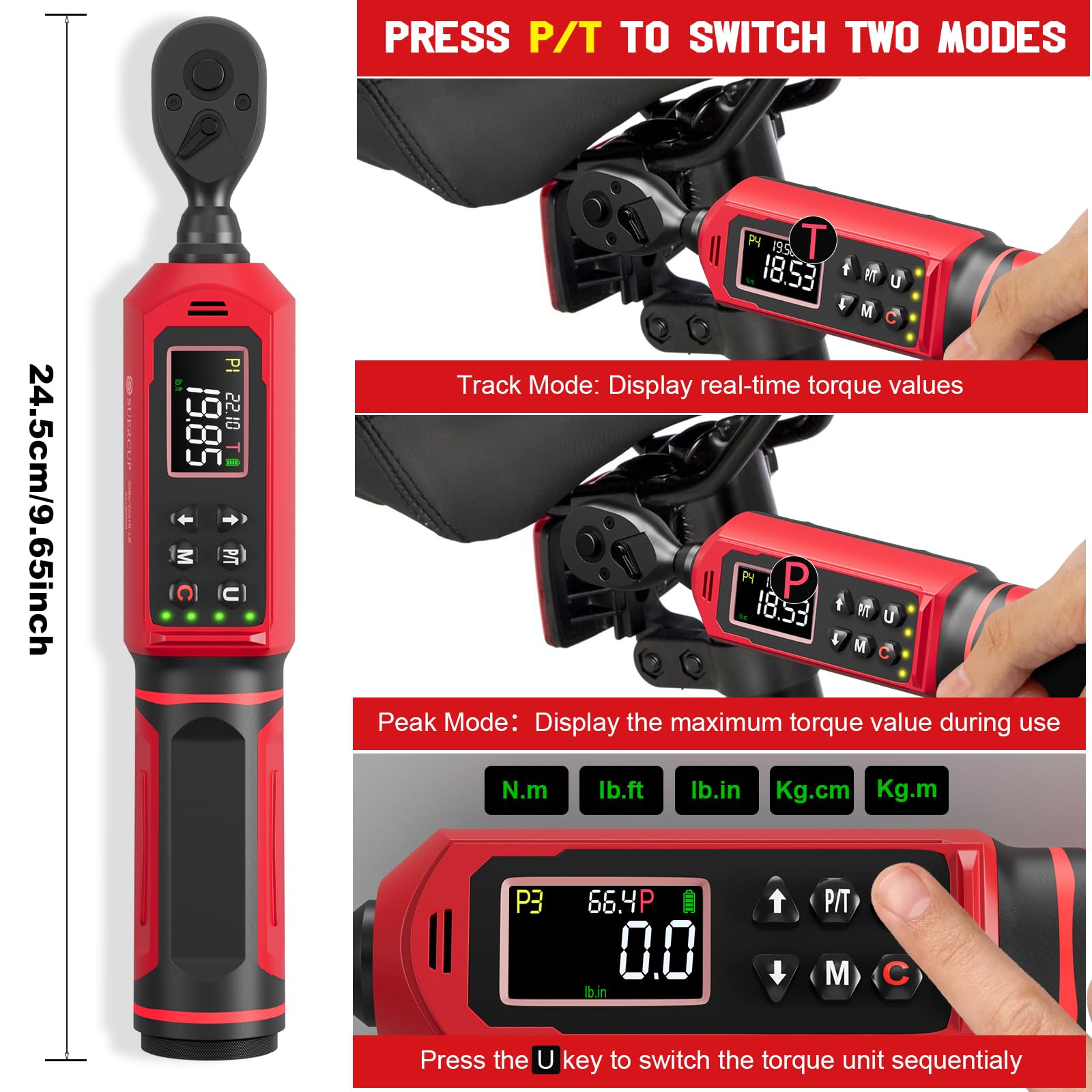 SUERCUP torque wrench switching five units of measure.