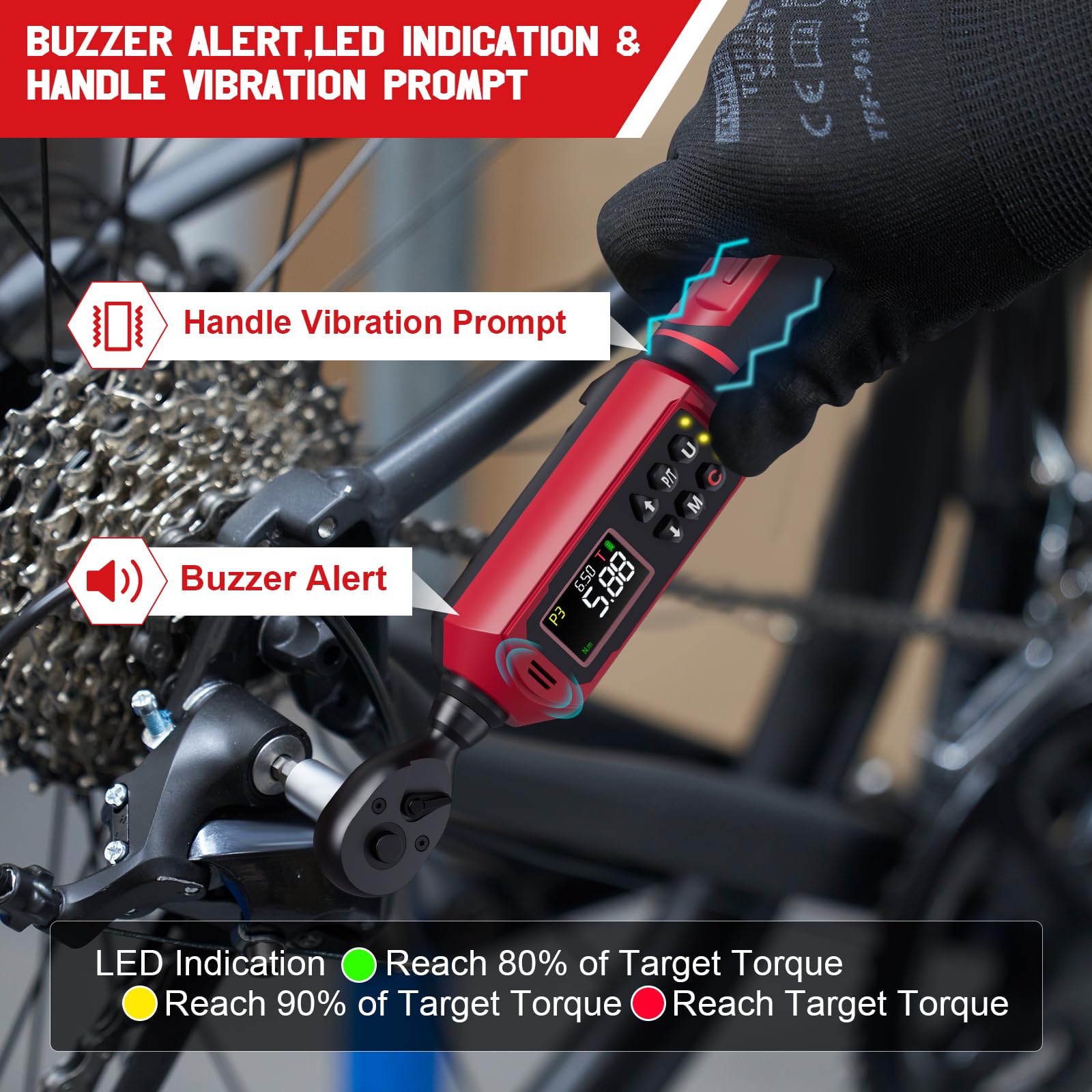 SUERCUP torque wrench in Track mode showing real-time torque.