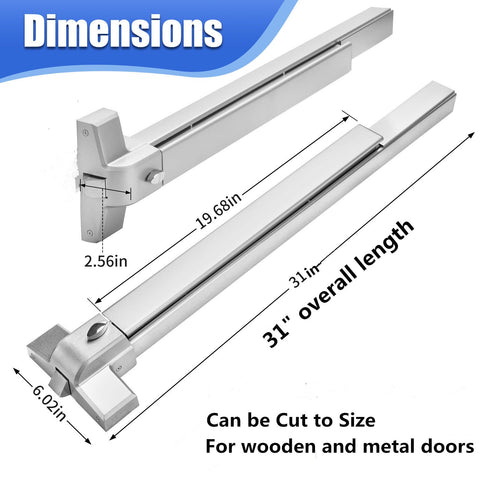suermany panic bar side installation showing compatibility with wood and metal doors