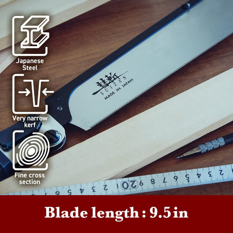 SUIZAN cross-cut 9.5-inch blade detail shows fine kerf and comfort