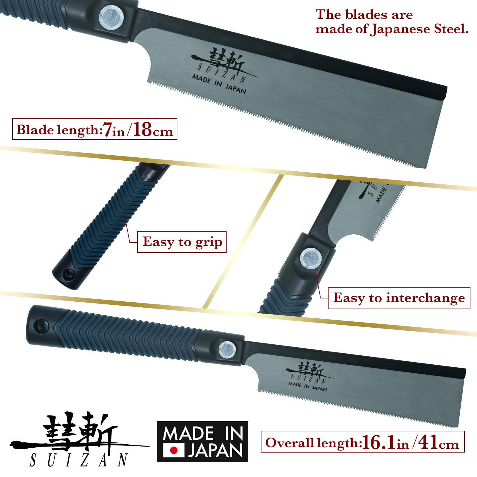 SUIZAN Dozuki Dovetail Saw 7-inch ergonomic handle for comfortable, extended use.