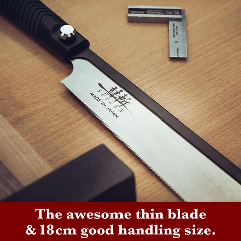 SUIZAN Dozuki Dovetail Saw 7-inch Japanese steel close-up shows sharp edge.