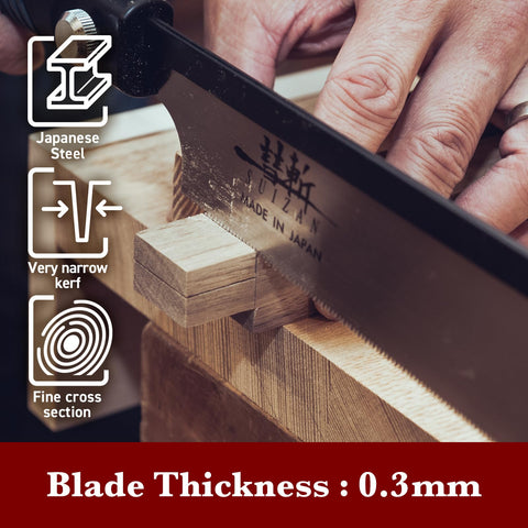 SUIZAN Dozuki Dovetail Saw 7-inch made-in-Japan craftsmanship in a workshop setting.