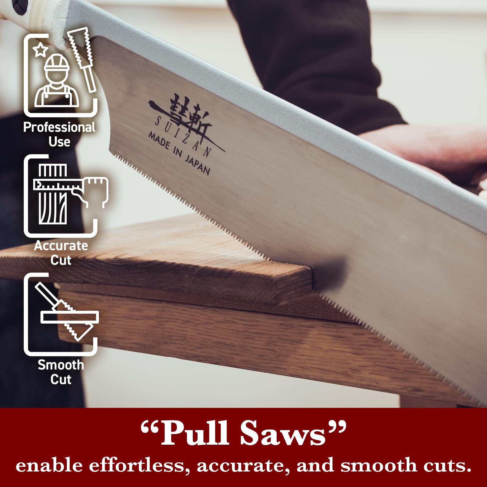 SUIZAN Dozuki Dovetail Saw guiding an angle cut for joints.