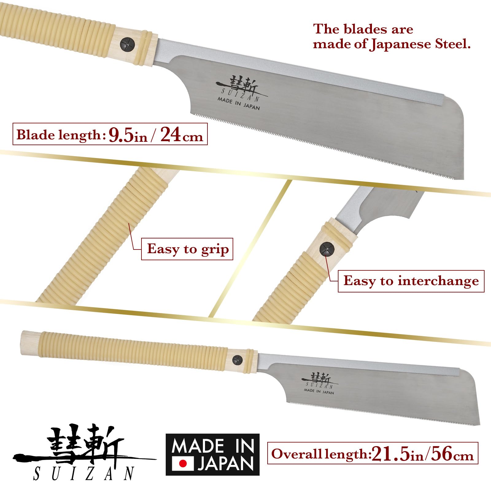 SUIZAN Dozuki Dovetail Saw making a cross cut with controlled action.
