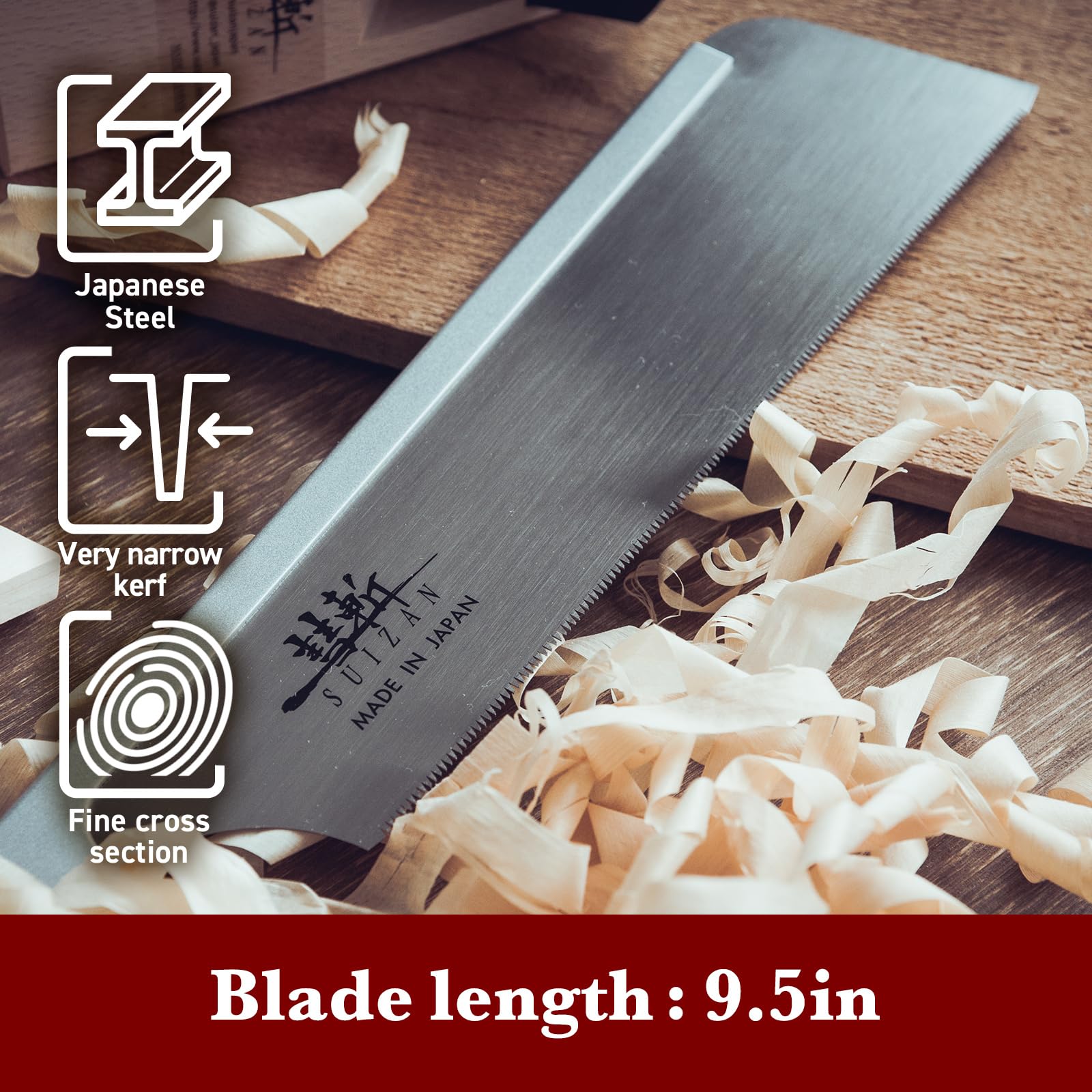 SUIZAN Dozuki Dovetail Saw featuring Japanese steel for sharp cuts.