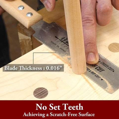 Dual-edge blade for hardwood and softwood highlighting versatility.