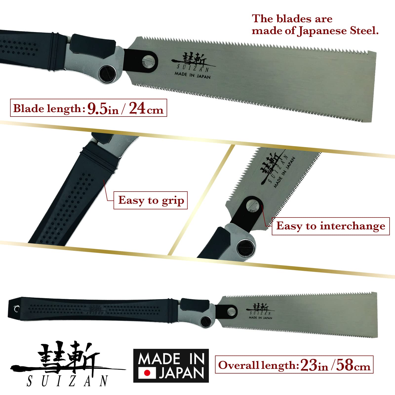 SUIZAN Ryoba handle view highlighting ergonomic grip for comfortable use.