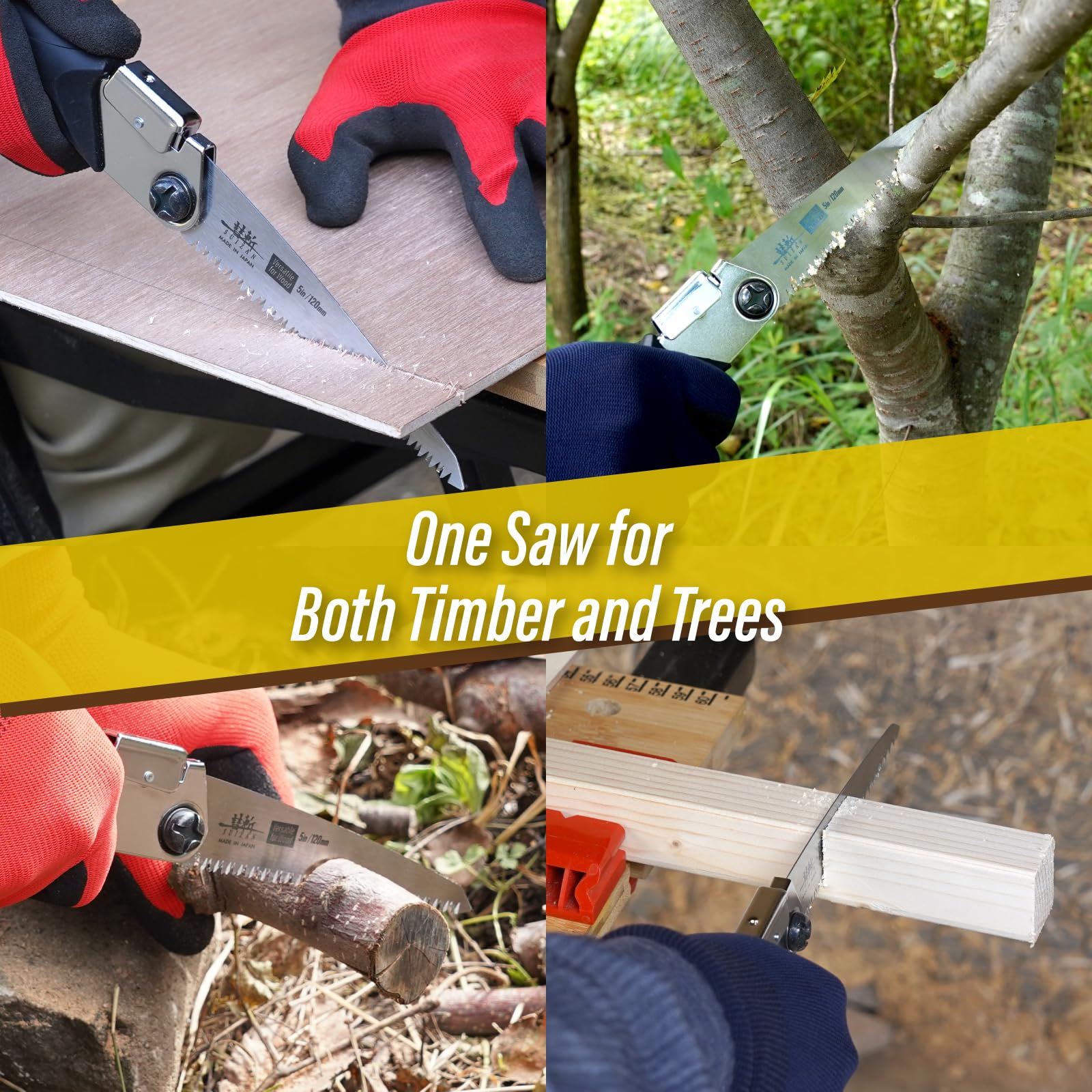 SUIZAN folding saw with two-position angle for versatile cutting tasks.