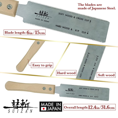 SUIZAN Ryoba 6-Inch pull saw handle grip for precise control during fine joinery.