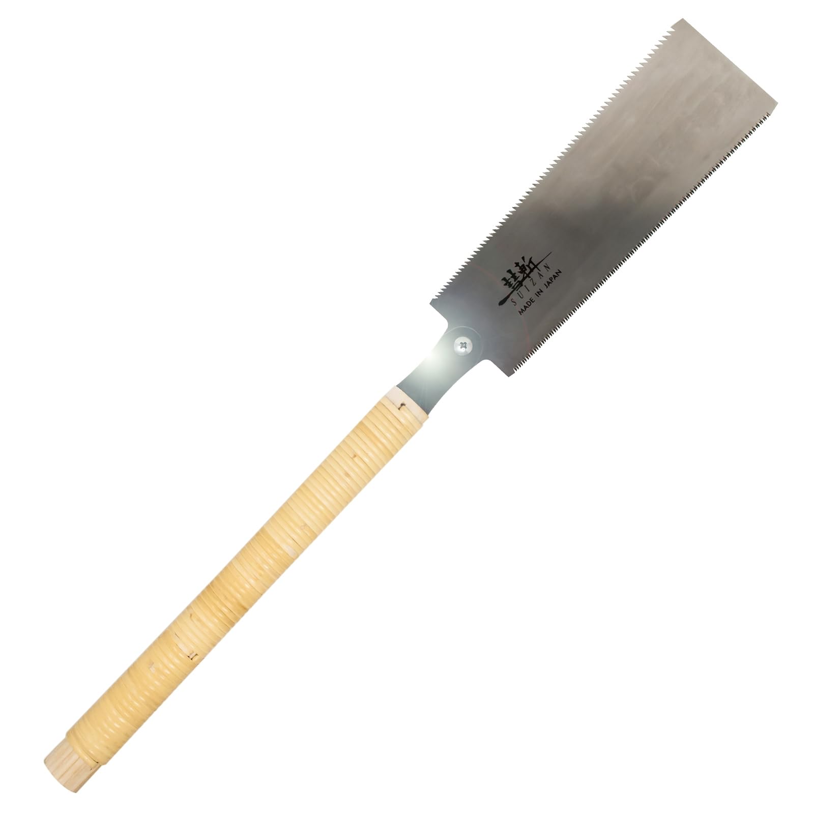 SUIZAN Ryoba pull saw blade close-up showing razor-sharp steel for precise cuts.