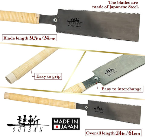 SUIZAN Ryoba pull saw in use cutting wood for clean, smooth joints.