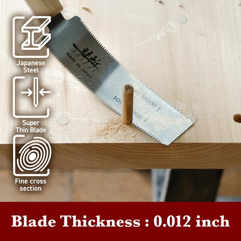 SUIZAN demonstrates cuts on hardwood and softwood, showcasing blade versatility.