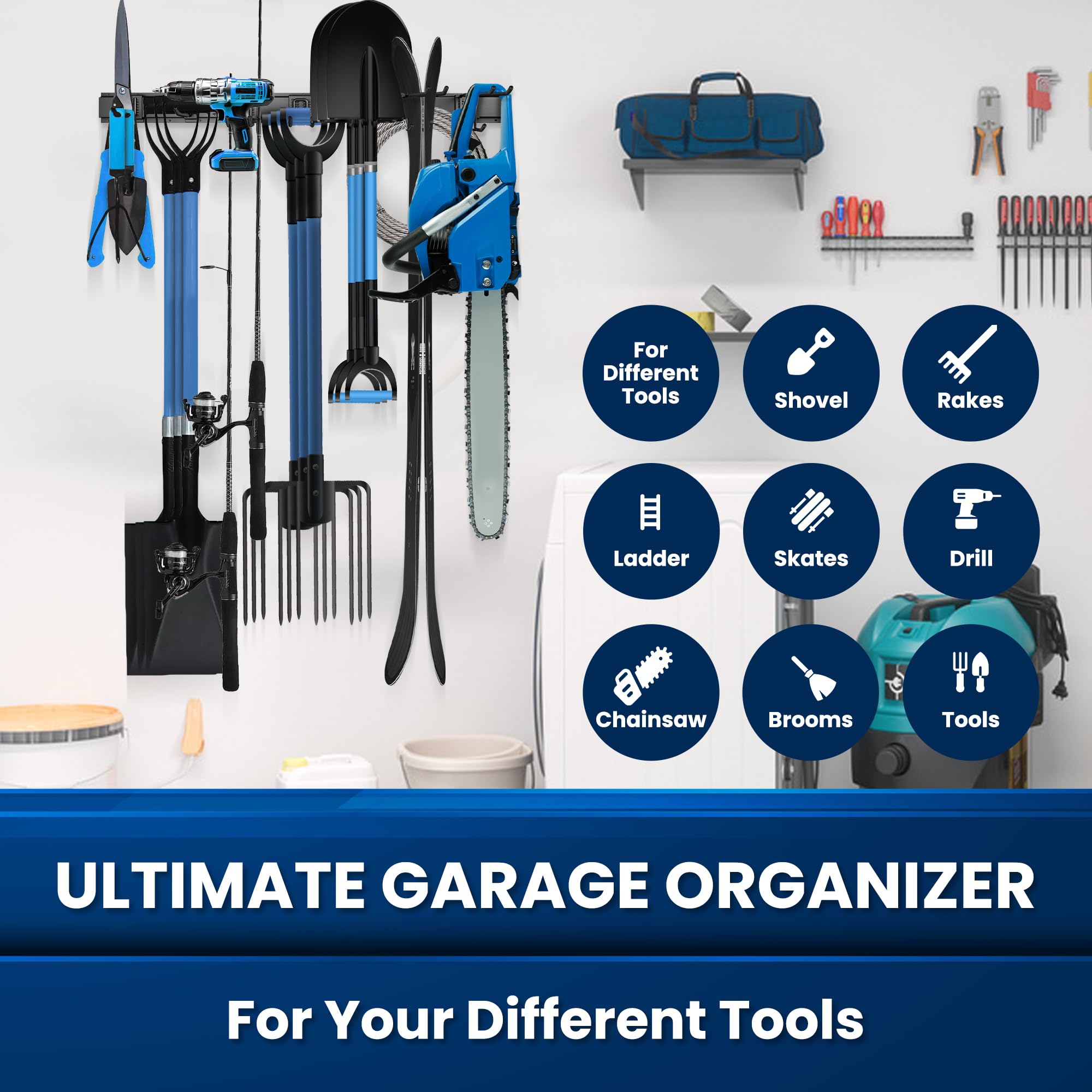 SUKIZZ adjustable hooks on the rack enable tailored storage for tools.