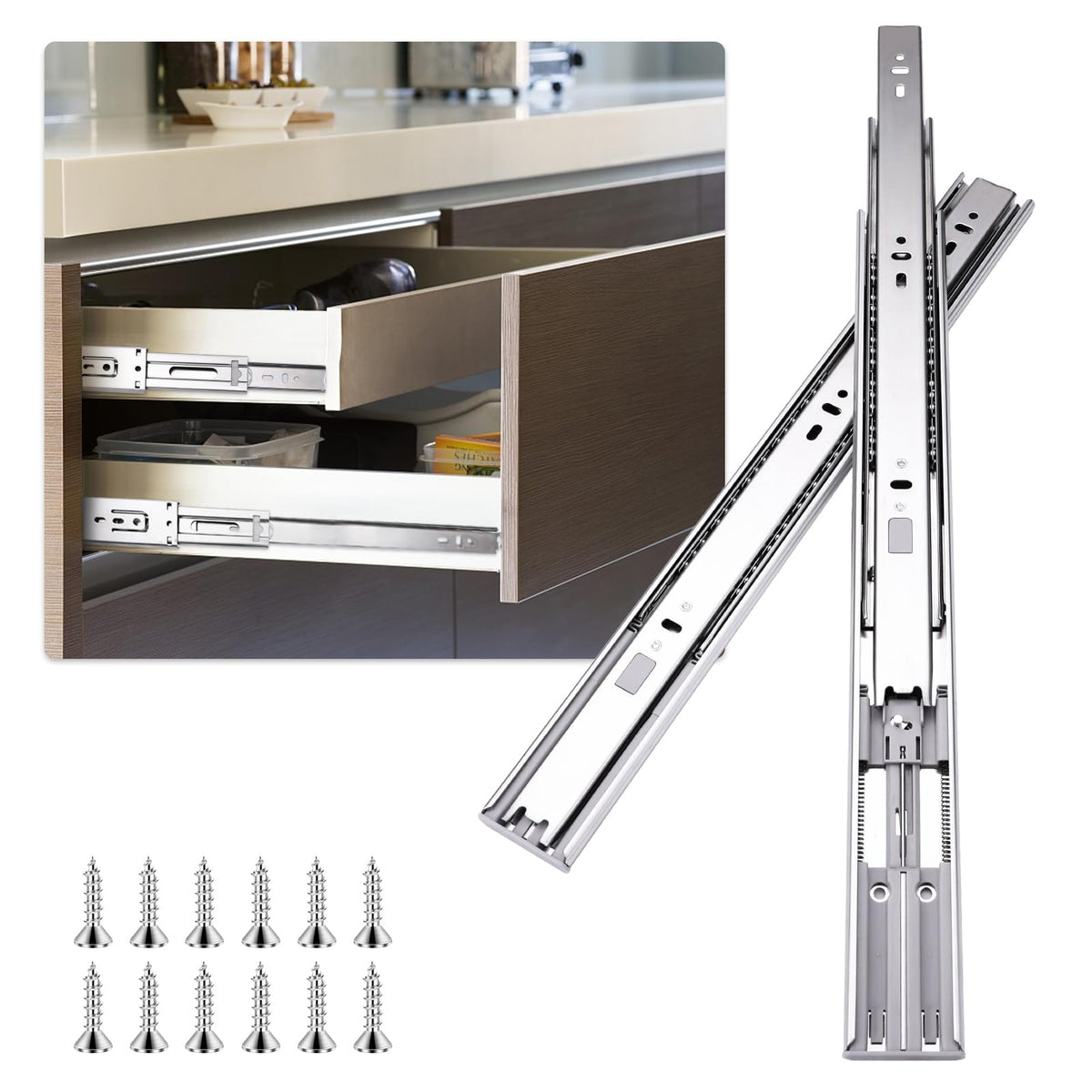 Sulawskys 12-inch soft-close drawer slide in action for silent operation.